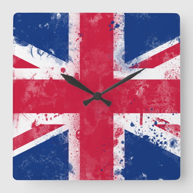 Flag of the United Kingdom or the Union Jack Square Wall Clock (Front)