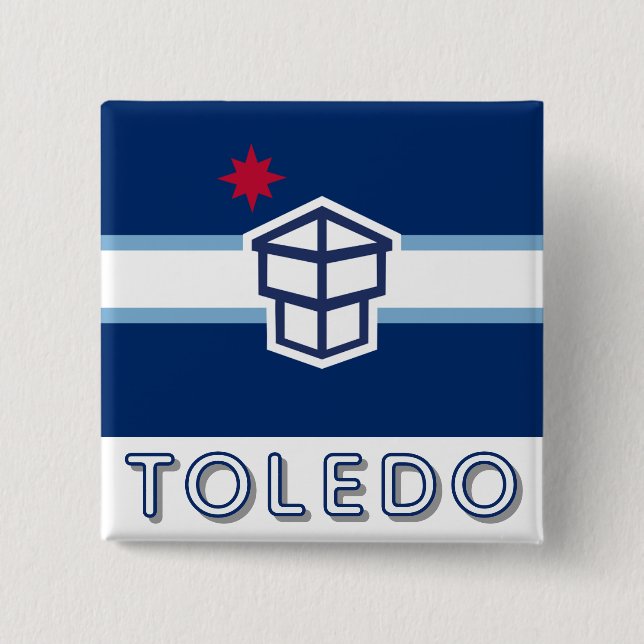 Flag of Toledo, Ohio 2 Inch Square Button (Front)