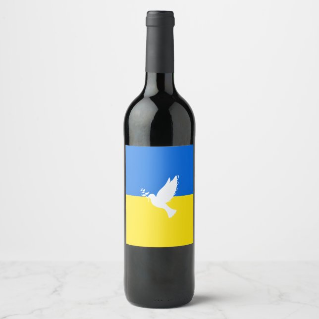 Flag of Ukraine - Dove of Peace - Freedom - Peace Wine Label (Front)