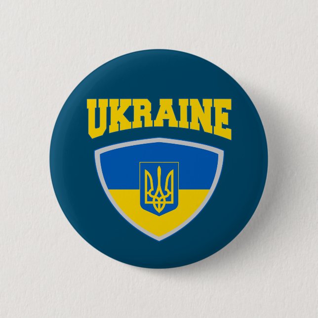 Flag Of Ukraine & Emblem 2 Inch Round Button (Front)