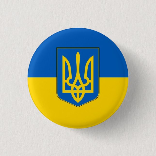 Flag of Ukraine Trident 1 Inch Round Button (Front)
