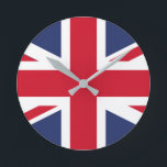 Flag of United Kingdom Round Clock<br><div class="desc">The national flag of the United Kingdom is the Union Jack, also known as the Union Flag. The flag consists of the red cross of Saint George (patron saint of England), edged in white, superimposed on the Cross of St Patrick (patron saint of Ireland), which are superimposed on the Saltire...</div>