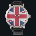Flag of United Kingdom Watch<br><div class="desc">The national flag of the United Kingdom is the Union Jack, also known as the Union Flag. The flag consists of the red cross of Saint George (patron saint of England), edged in white, superimposed on the Cross of St Patrick (patron saint of Ireland), which are superimposed on the Saltire...</div>