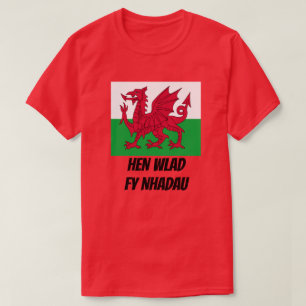 Flag of Wales and welsh text Hen Wlad Fy Nhadau T-Shirt