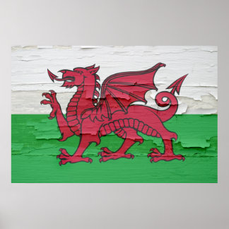 Flag of Wales Weathered Paint Poster