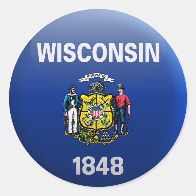 Flag of Wisconsin Classic Round Sticker (Front)