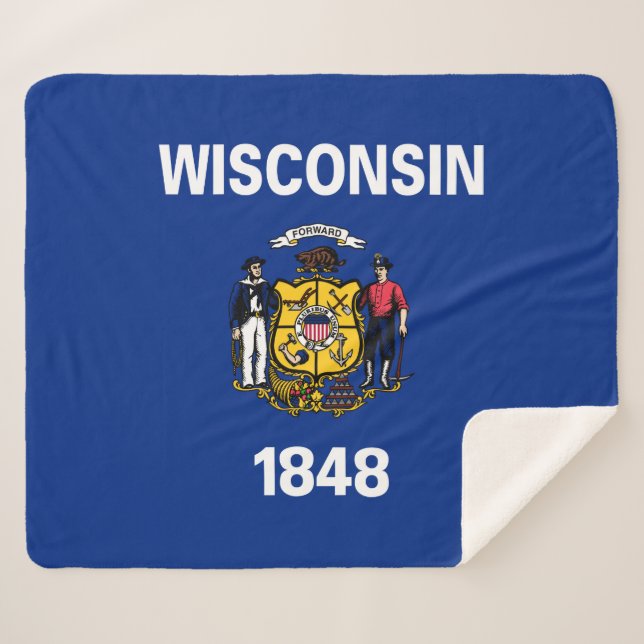 Flag of Wisconsin State Sherpa Blanket (Front (Horizontal))