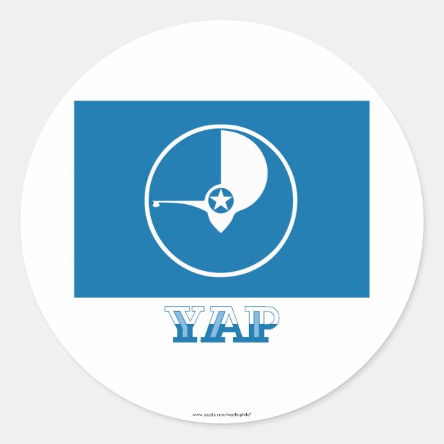 Flag of Yap, with name Classic Round Sticker (Front)