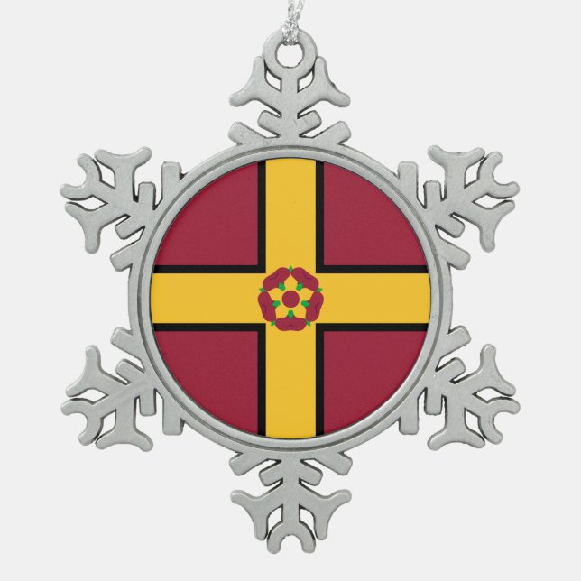 Flag on Northamptonshire Snowflake Pewter Christmas Ornament (Front)