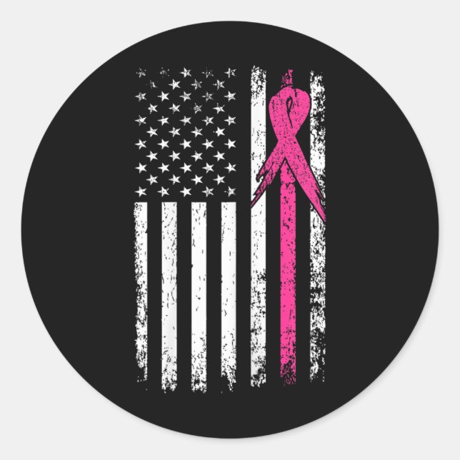 Flag Pink Ribbon Breast Cancer Awareness Month  Classic Round Sticker (Front)
