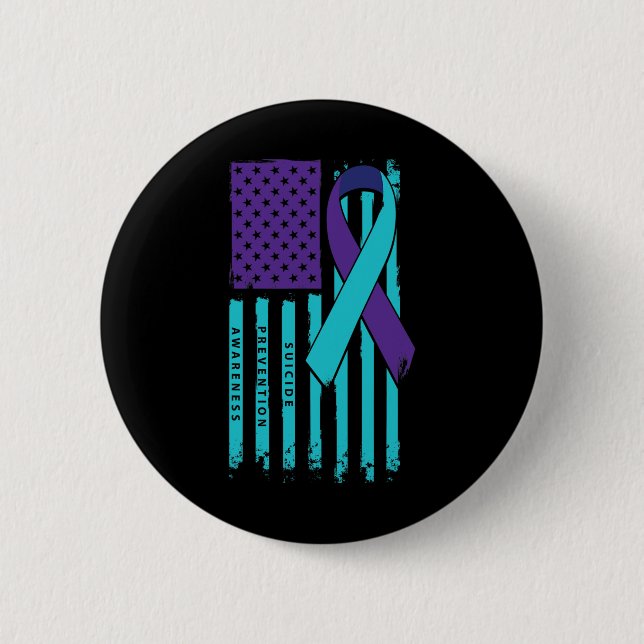 Flag Ribbon Suicide Awareness Mental Health  2 Inch Round Button (Front)