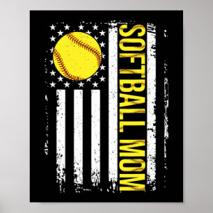 Flag Softball Team Softball Mom Mothers Day Women  Poster