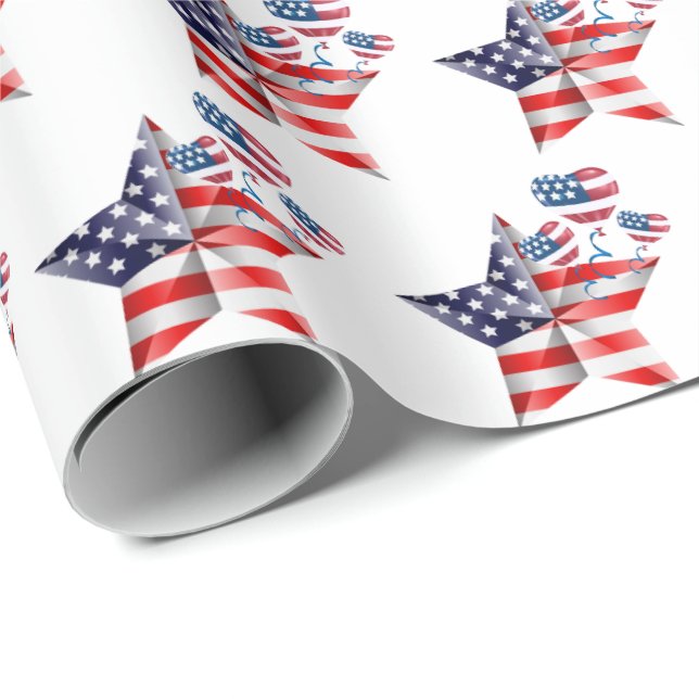 Flag Star and Balloons on White Wrapping Paper (Roll Corner)