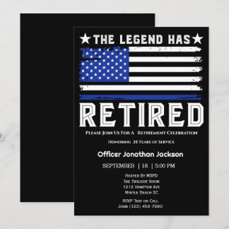 Flag Thin Blue Line Police Officer Retirement   Invitation