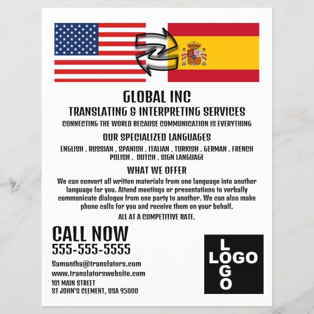 Flag to Flag Design, Translator & Interpreter Flyer (Front)