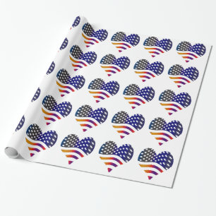 flag usa heart love american honour troops stripes wrapping paper