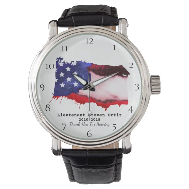 *~*  Flag USA Veteran Military Red White Blue Watch (Front)