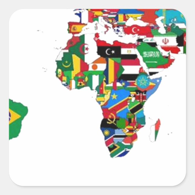 Flagged World - Map of Flags of the World Square Sticker (Front)