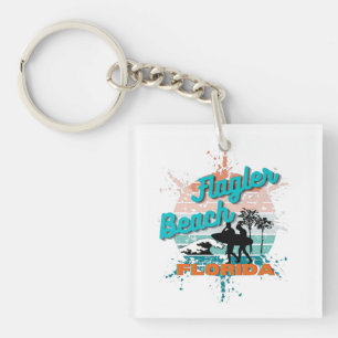 Flagler Beach Florida Vintage Retro Sunset Keychain