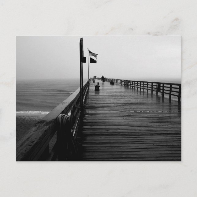 Flagler Beach Pier Black and White Photography Postcard (Front)