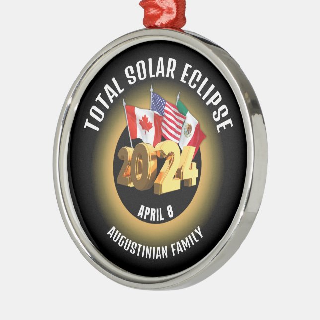Flags 2024 TOTAL SOLAR ECLIPSE Family Metal Ornament (Left)