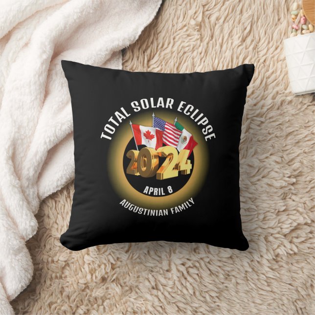 Flags 2024 TOTAL SOLAR ECLIPSE Family Throw Pillow (Blanket)