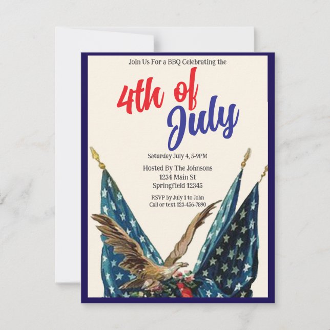Flags and Eagle Patriotic 4th of July BBQ Party Invitation (Front)