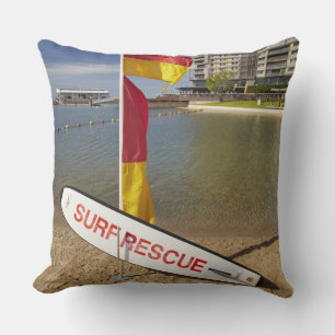 Flags and surf rescue board throw pillow
