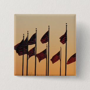 Flags at Sunset American Patriotic USA 2 Inch Square Button