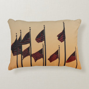 Flags at Sunset American Patriotic USA Accent Pillow