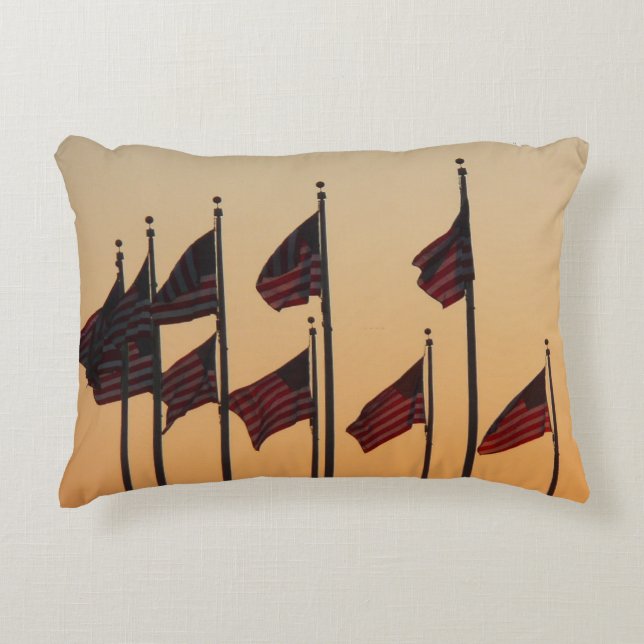 Flags at Sunset American Patriotic USA Accent Pillow (Front)