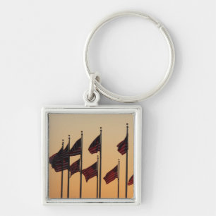 Flags at Sunset American Patriotic USA Keychain