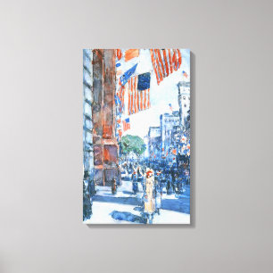 Flags Fifth Avenue by Childe Hassam, Vintage Art Canvas Print