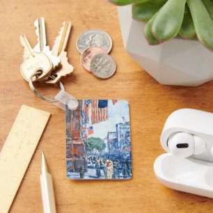 Flags Fifth Avenue by Childe Hassam, Vintage Art Keychain