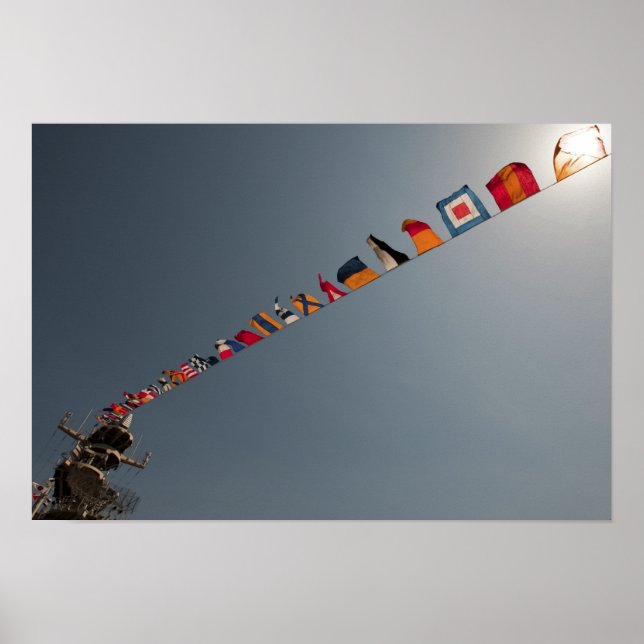 Flags fly over the deck of the USS Iwo Jima Poster (Front)