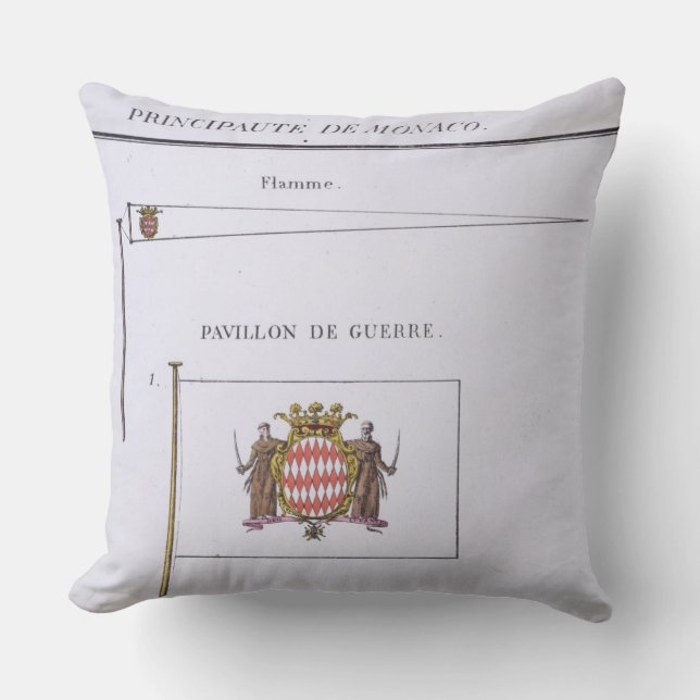 Flags from Monaco, from a French book of Flags, c. Throw Pillow (Front)