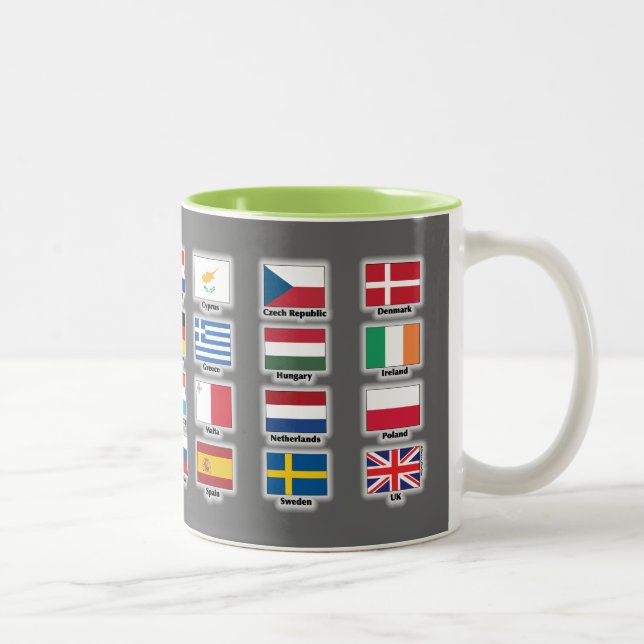 Flags of 28 European Union EU nations - no Brexit Two-Tone Coffee Mug (Right)