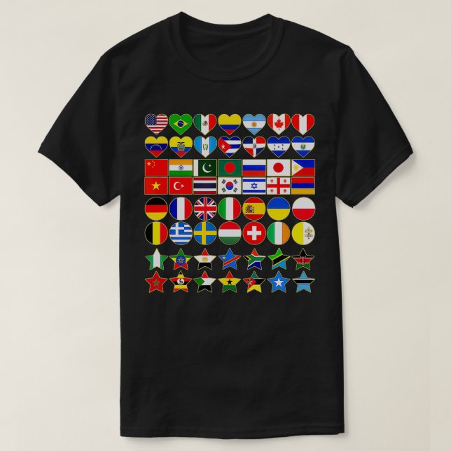 Flags of Countries of the Worlds in Geometric Shap T-Shirt (Design Front)