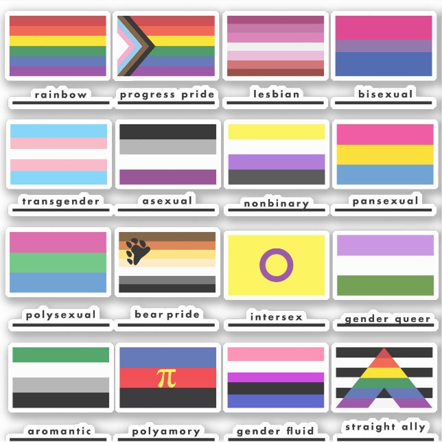 Flags Of The Pride Movement LGBTQ Sticker Pack (Front)