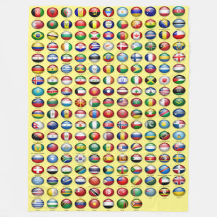 Flags of the World on Yellow Background Fleece Blanket