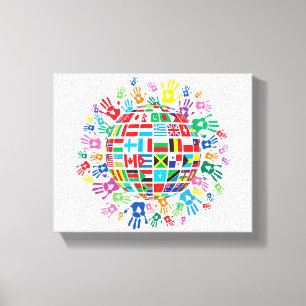 Flags of the World with Colourful Handprints Canvas Print