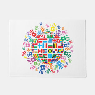 Flags of the World with Colourful Handprints Doormat