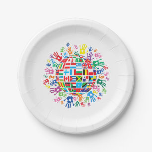 Flags of the World with Colourful Handprints Paper Plate