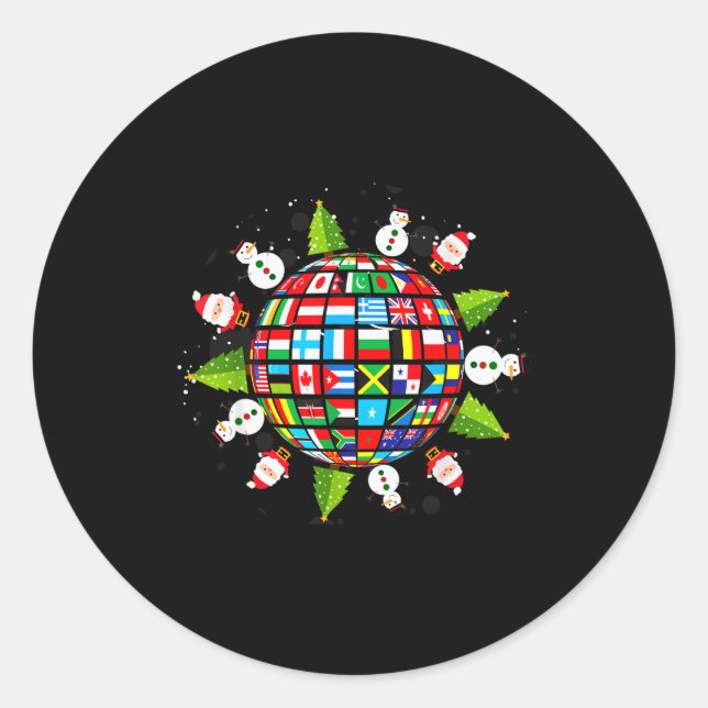 Flags Of The World, Xmas Around The Globe  Classic Round Sticker (Front)