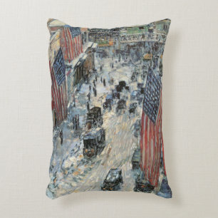 Flags on 57th Street by Frederick Childe Hassam Accent Pillow
