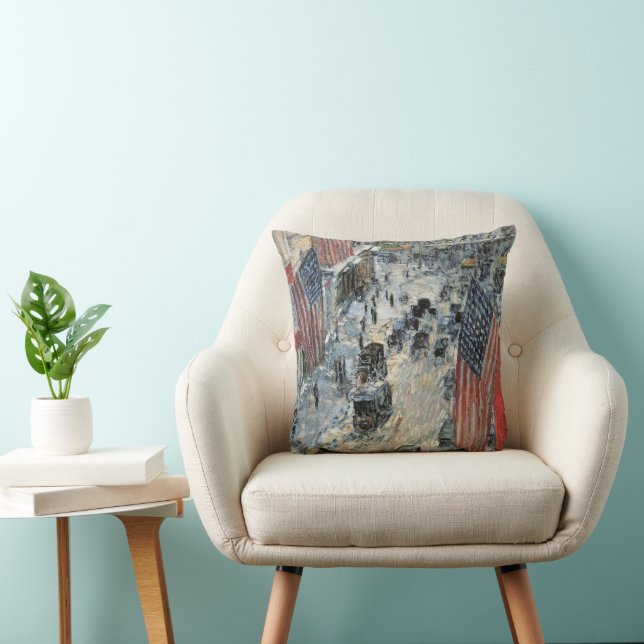 Flags on 57th Street by Frederick Childe Hassam Throw Pillow (Chair)