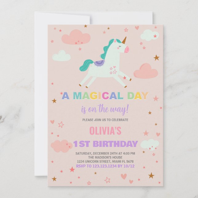 Flags Unicorn Birthday Invitations (Front)
