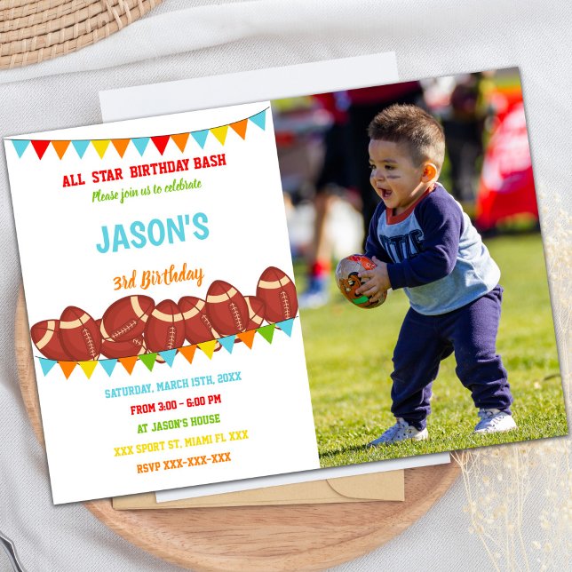 Flags White Football Birthday Invitations w photo (Flags White Football Birthday Invitations w photo)