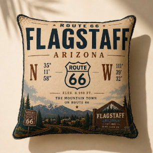 Flagstaff Route 66 Coordinates Cabin Throw Pillow