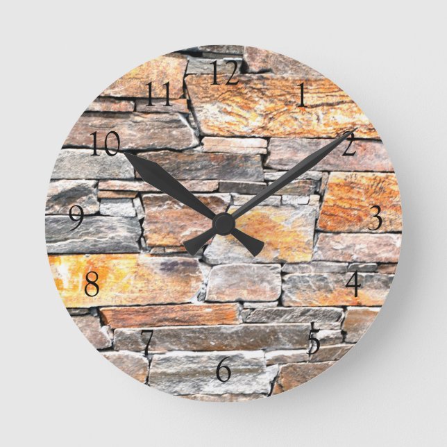 Flagstone terra cotta natural stone pattern bricks round clock (Front)